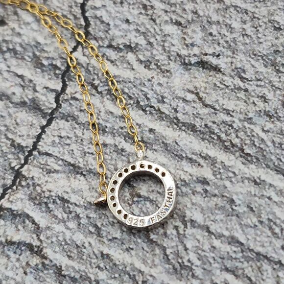 Marc Marcella Diamond Circle Pendant Necklace Gold Plated Sterling Silver 15" - Picture 5 of 6